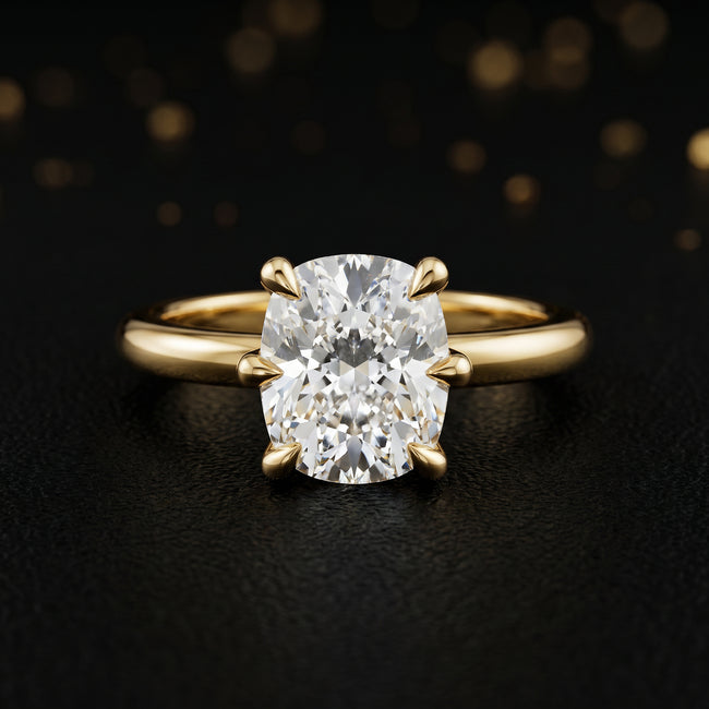 Anillo de diamantes solitario de talla cojín de 6 garras - Oro amarillo