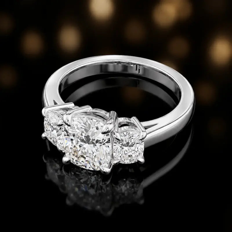 Cushion Cut Lab-Grown Diamond Trilogy Ring – 18kt White Gold