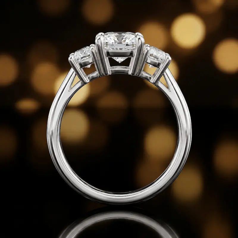Cushion Cut Lab-Grown Diamond Trilogy Ring – 18kt White Gold