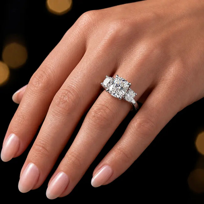 Cushion Cut Lab-Grown Diamond Trilogy Ring – 18kt White Gold