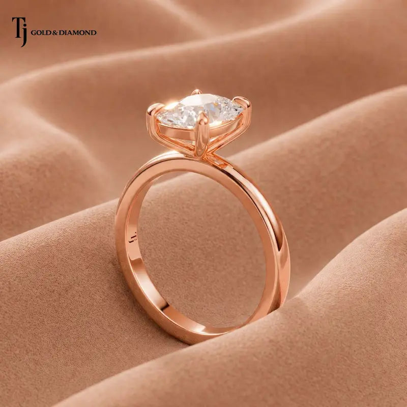 1.5 carat cushion cut lab-grown diamond solitaire engagement ring in 18kt rose gold, side profile view