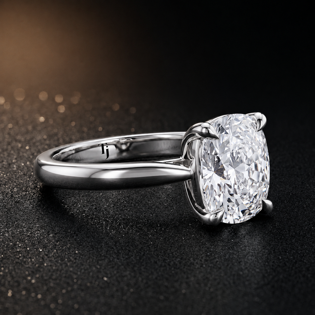 Anillo de diamantes solitario de talla cojín de 4 garras - Oro blanco
