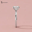 Side profile view of a 1.5 carat cushion cut lab-grown diamond solitaire engagement ring in 18kt white gold