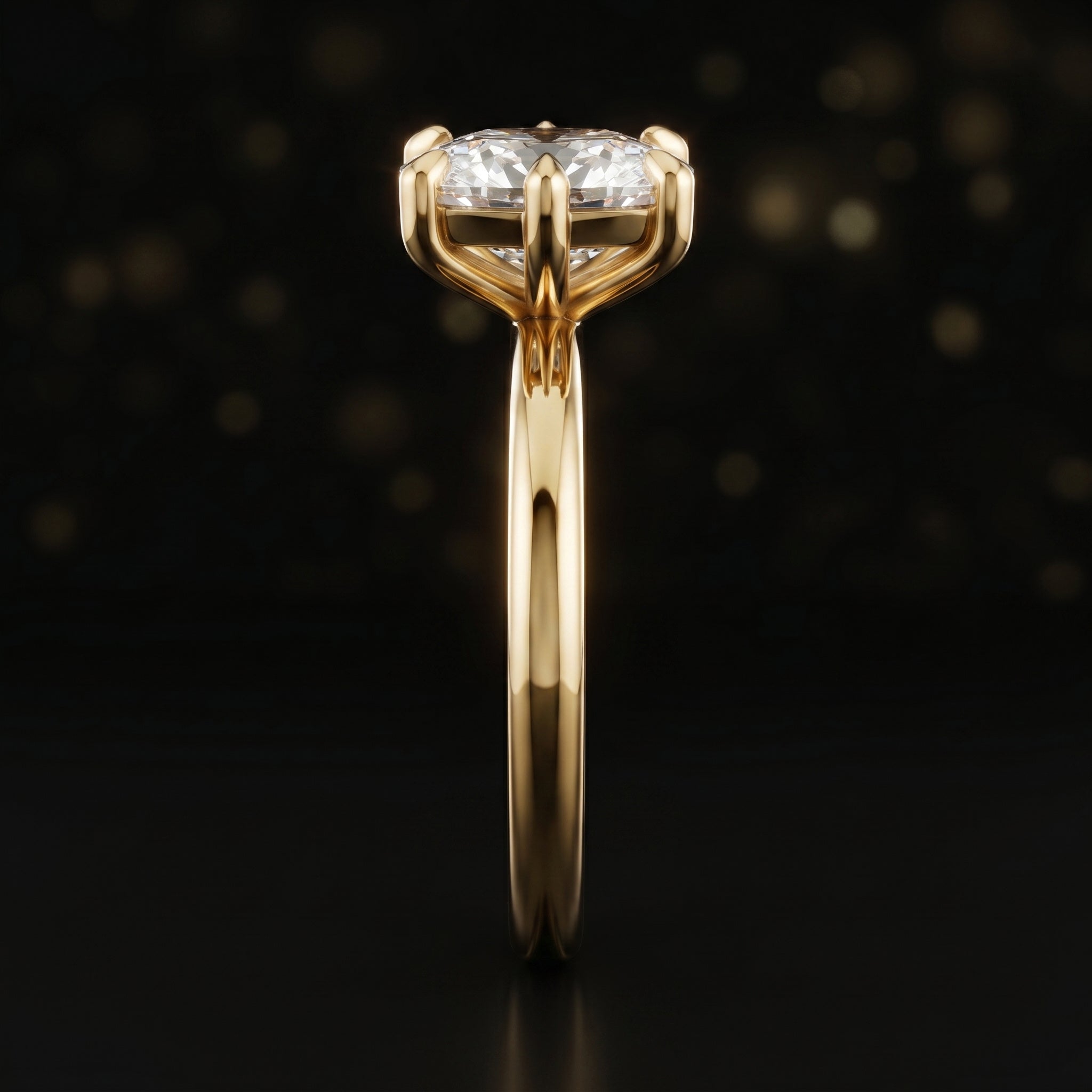 6-Claw Cushion Cut Solitaire Diamond Ring - Yellow Gold