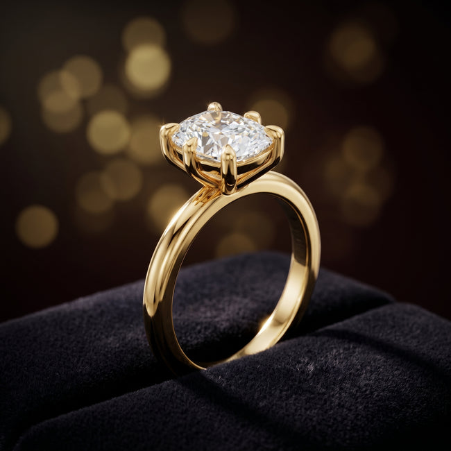 Anillo de diamantes solitario de talla cojín de 6 garras - Oro amarillo