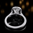 Rear View of a Cushion cut halo lab-grown diamond engagement ring in 18kt white gold.