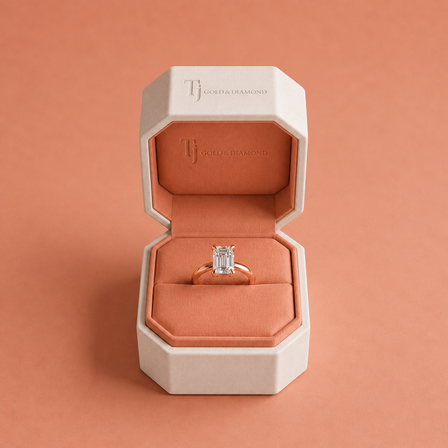 4-Claw Emerald Cut Solitaire Diamond Ring - Rose Gold