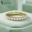 Front view of Claw Fish Tail Half Eternity diamond wedding band in 18kt yellow gold, round brilliant diamonds set in fish tail claws