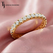 Luxury fish tail setting full eternity diamond wedding band crafted in 18kt yellow gold with round brilliant lab-grown diamonds.