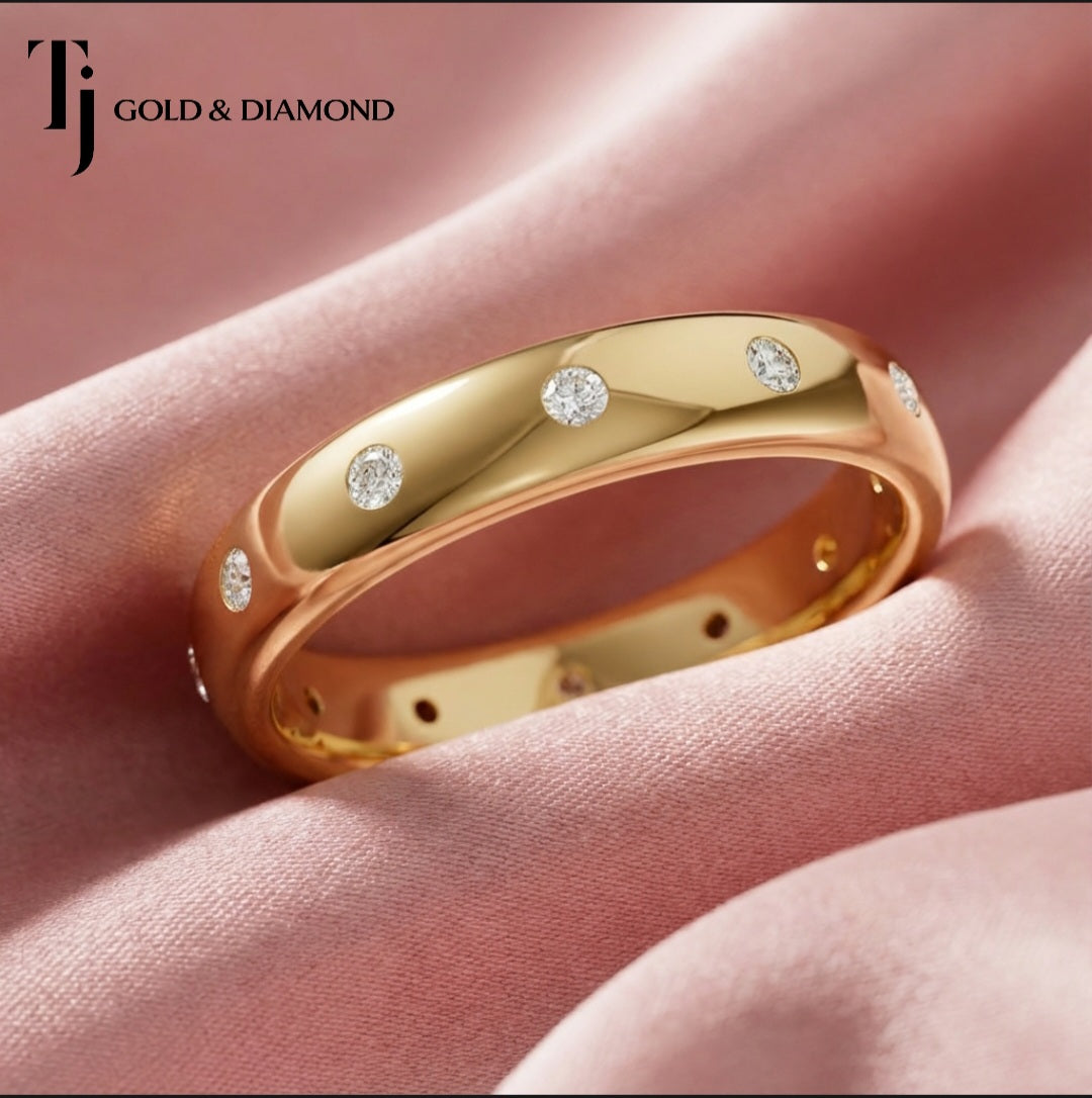 Flush Setting Full Eternity Diamond Wedding Band - 18K Yellow Gold