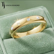 Flush Half Eternity diamond wedding band displayed in ring box, 18kt yellow gold with flush-set round brilliant diamonds