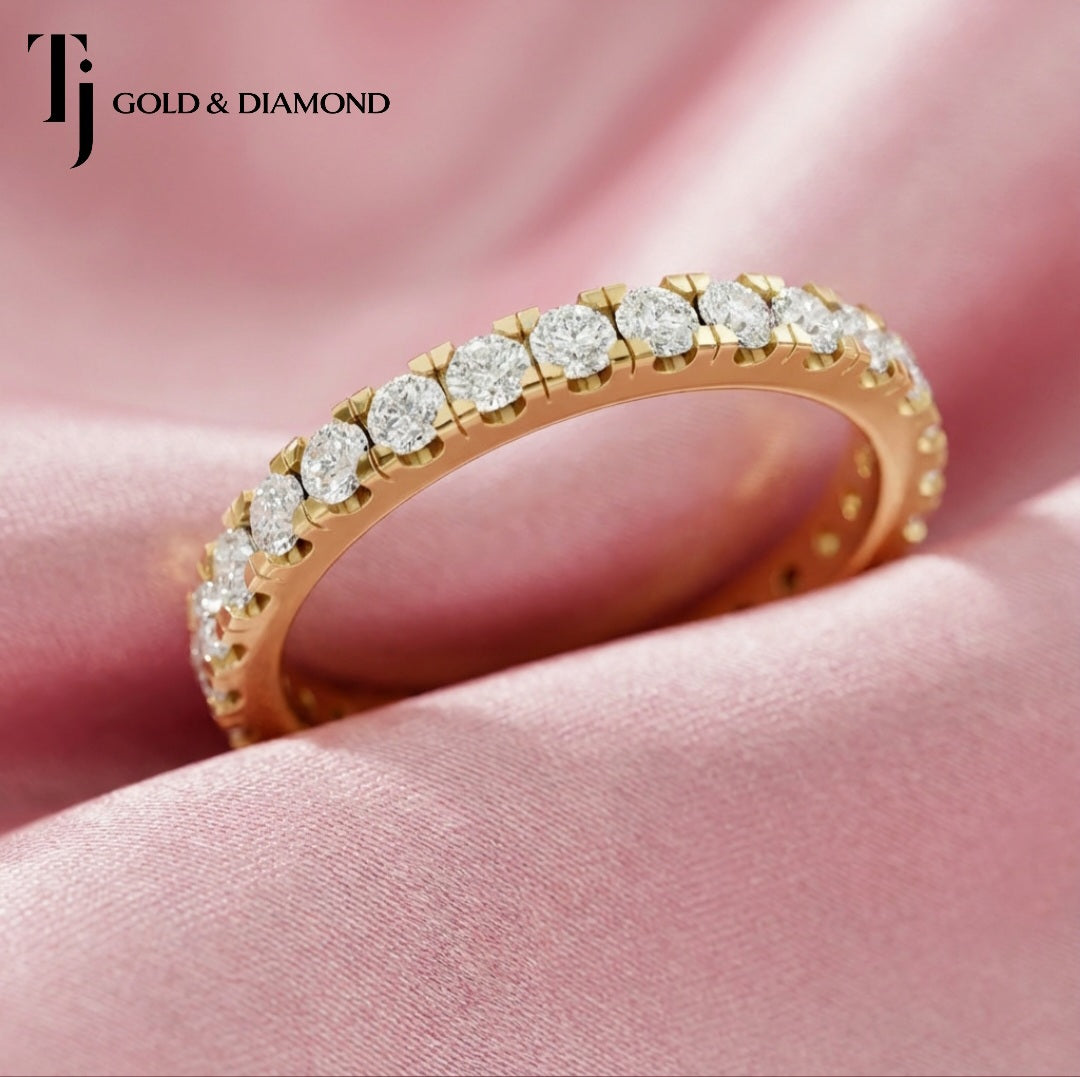 French Pavé Setting Full Eternity Diamond Wedding Band - 18K Yellow Gold