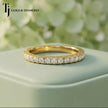 Front view of French Pavé Half Eternity diamond wedding band in 18kt yellow gold, round brilliant diamonds set edge to edge