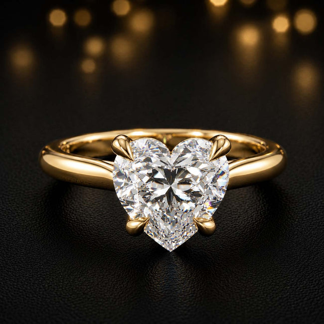 Anillo de diamantes solitario de talla corazón de 4 garras - Oro amarillo