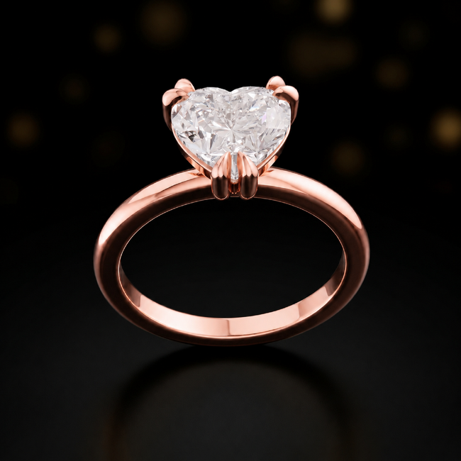Anillo de diamantes con solitario de talla corazón de 6 garras - Oro rosa