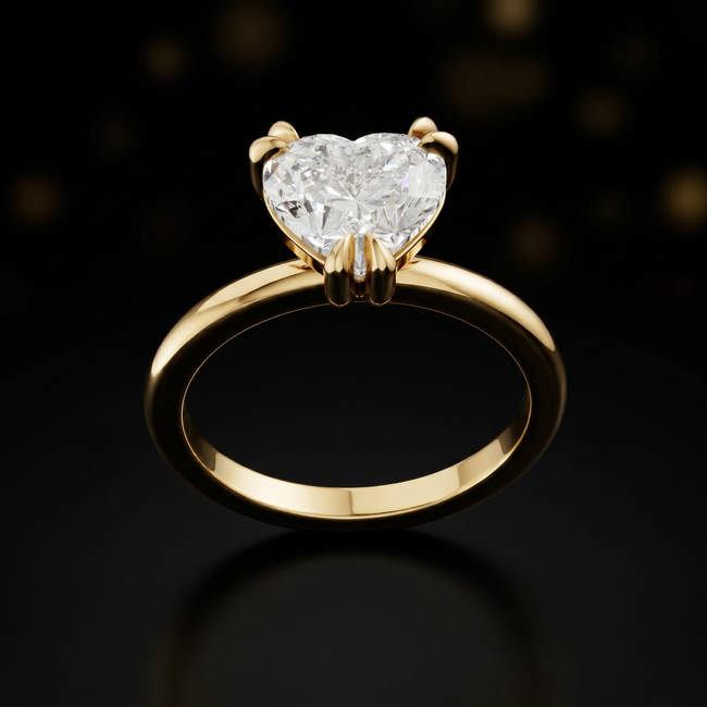 Anillo de diamantes solitario de talla corazón de 6 garras - Oro amarillo