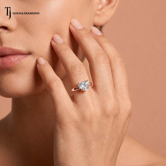 4-Claw Heart Solitaire Diamond Ring - Rose Gold