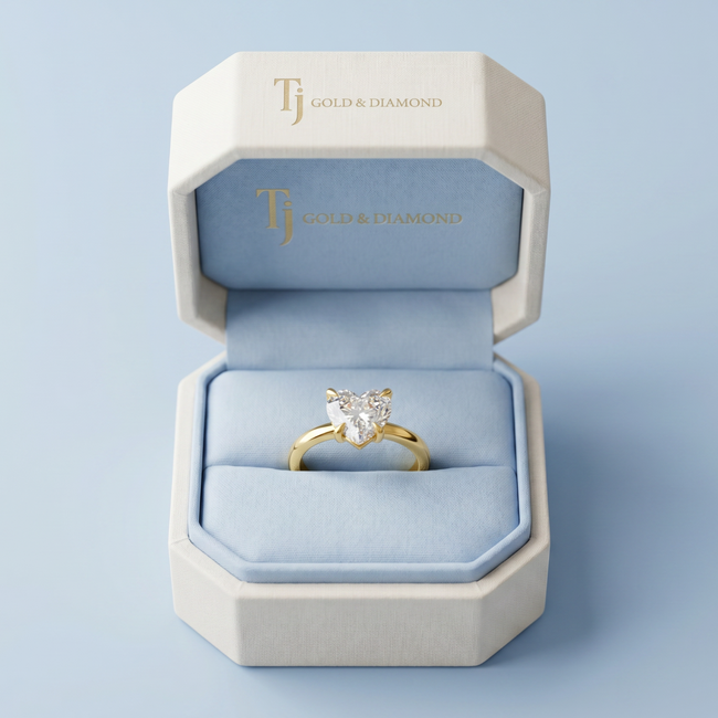 4-Claw Heart Solitaire Diamond Ring - Yellow Gold