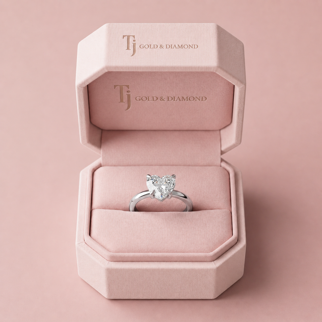 4-Claw Heart Solitaire Diamond Ring - White Gold (Platinum)