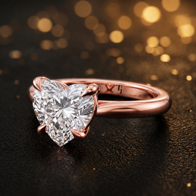 Anillo de diamantes solitario de talla corazón de 4 garras - Oro rosa
