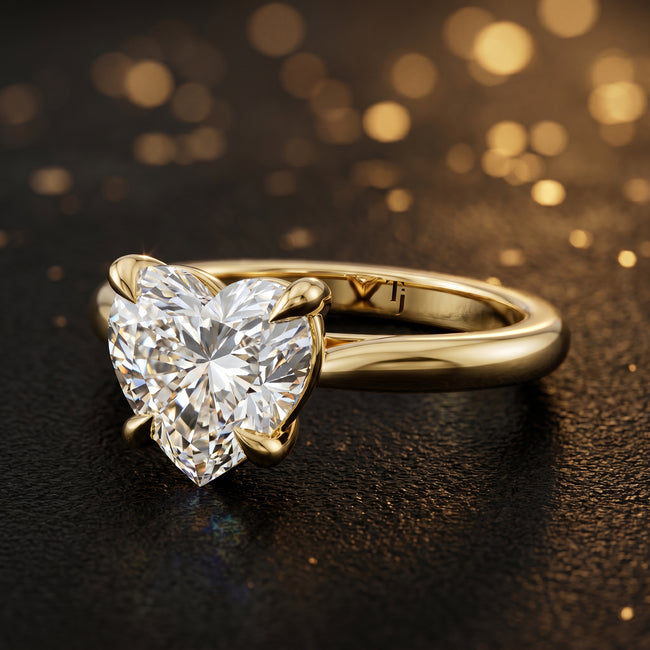 Anillo de diamantes con solitario de talla corazón de 4 garras - Oro blanco