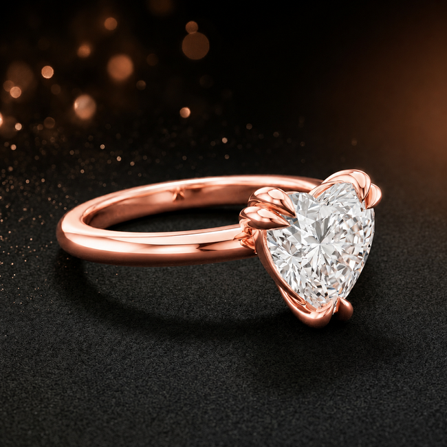 Anillo de diamantes con solitario de talla corazón de 6 garras - Oro rosa