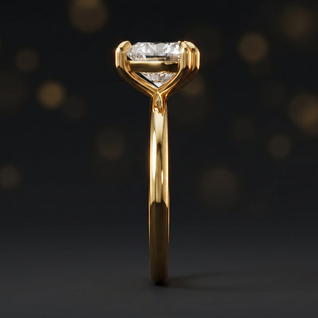 Anillo de diamantes solitario de talla corazón de 6 garras - Oro amarillo