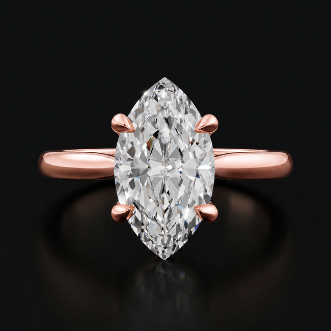 4-Claw Marquise Cut Solitaire Diamond Ring - Rose Gold