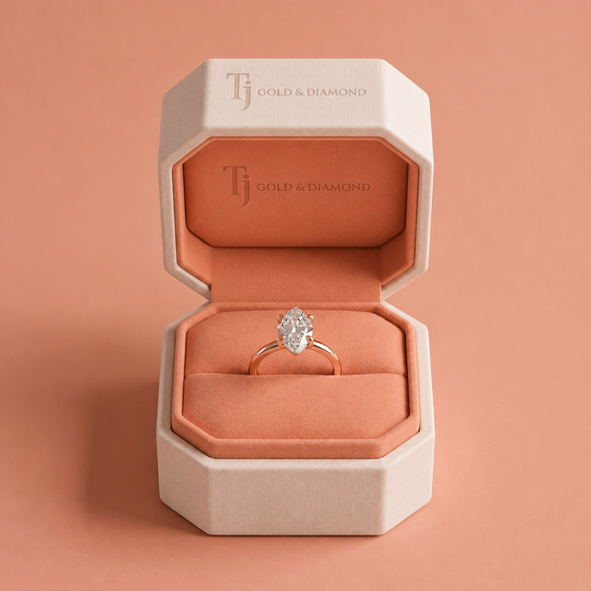 4-Claw Marquise Cut Solitaire Diamond Ring - Rose Gold