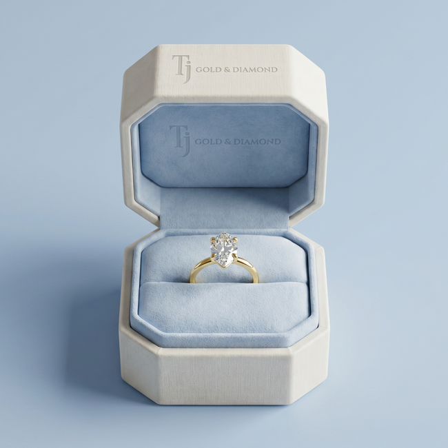 4-Claw Marquise Cut Solitaire Diamond Ring - Yellow Gold