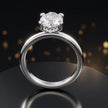 Front view of 4-claw marquise cut engagement ring with hidden halo in 18kt white gold