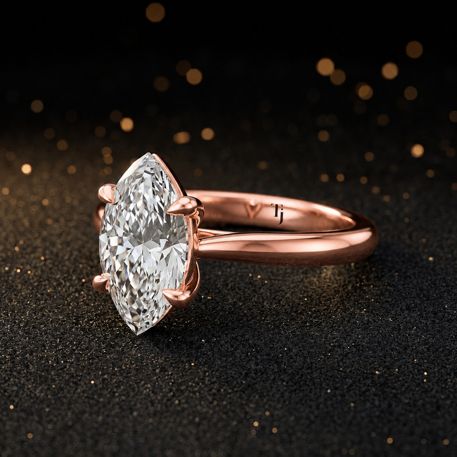 4-Claw Marquise Cut Solitaire Diamond Ring - Rose Gold