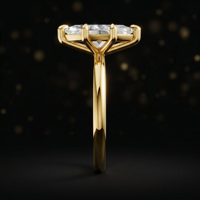 Anillo de diamantes solitario de talla marquesa de 6 garras - Oro amarillo