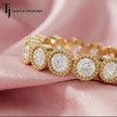 Milgrain bezel setting full eternity diamond wedding band in 18kt yellow gold with round brilliant lab-grown diamonds.