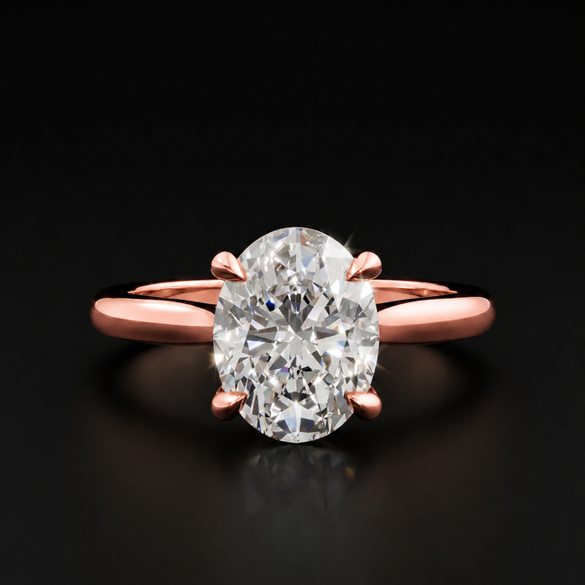 4-Claw Oval Cut Solitaire Diamond Ring - Rose Gold