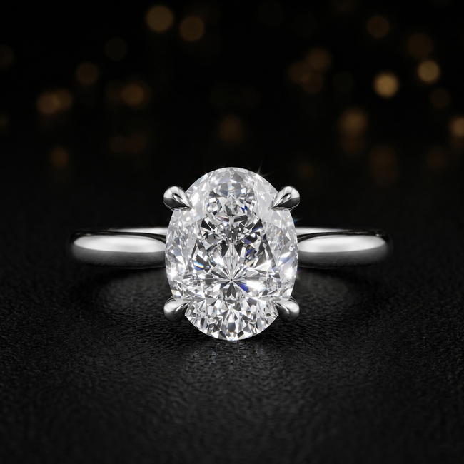 4-Claw Oval Cut Solitaire Diamond Ring - White Gold