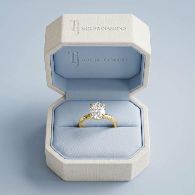 4-Claw Oval Cut Solitaire Diamond Ring - Yellow Gold
