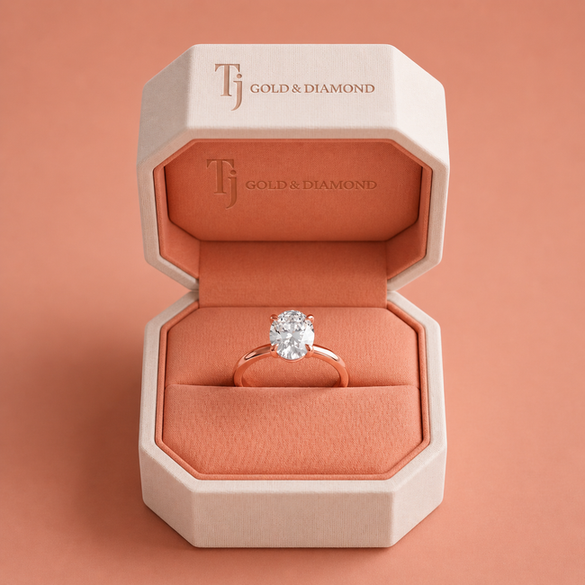 4-Claw Oval Cut Solitaire Diamond Ring - Rose Gold