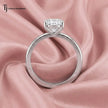Front-on view of a 1.5 carat oval cut lab-grown diamond solitaire engagement ring in 18kt white gold with a 4-claw setting