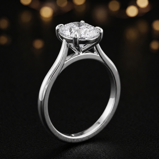 4-Claw Oval Cut Solitaire Diamond Ring - White Gold