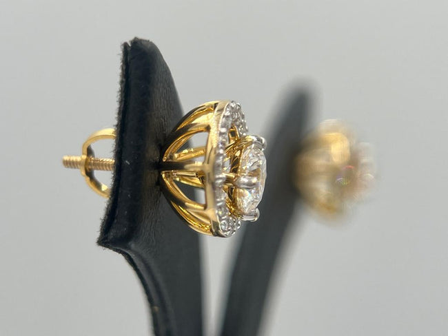 Pendientes de diamantes con halo - Oro amarillo
