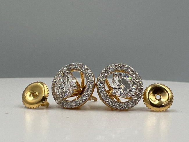 Pendientes de diamantes con halo - Oro amarillo