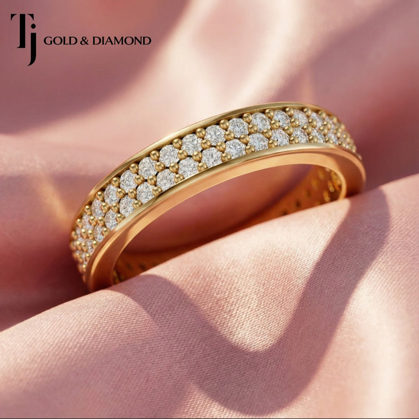 Multi-Row Pavé Setting Full Eternity Diamond Wedding Band - 18K Yellow Gold