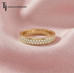 Full eternity diamond wedding band featuring a pavé setting in 18kt yellow gold with round brilliant lab-grown diamonds.