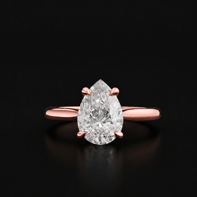 4-Claw Pear Cut Solitaire Diamond Ring - Rose Gold