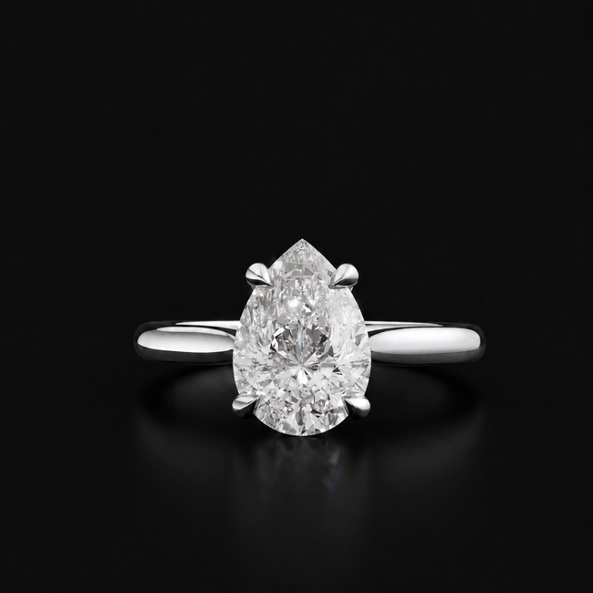 4-Claw Pear Cut Solitaire Diamond Ring - White Gold