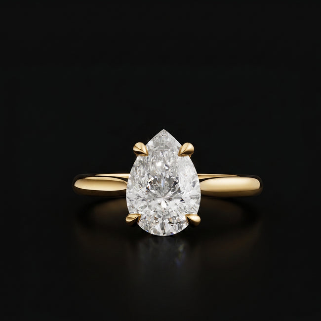 4-Claw Pear Cut Solitaire Diamond Ring - Yellow Gold