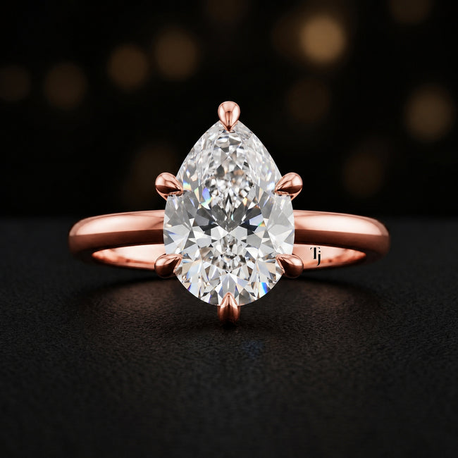 6-Claw Pear Cut Solitaire Diamond Ring - Rose Gold