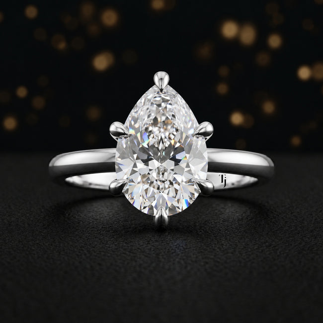 6-Claw Pear Cut Solitaire Diamond Ring - White Gold