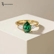 Pear Cut Created Emerald & Diamond Trilogy Ring – 18kt Yellow Gold